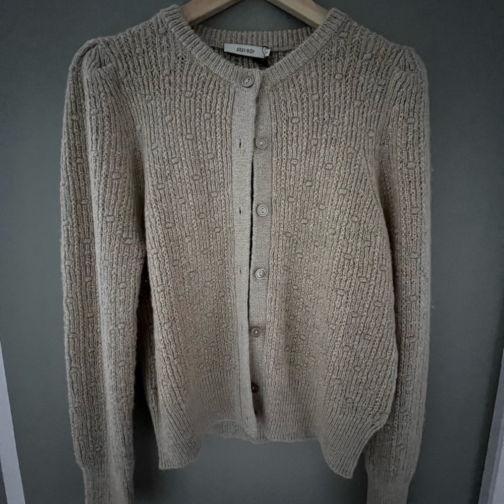 Beige Knit Cardigan Sweater